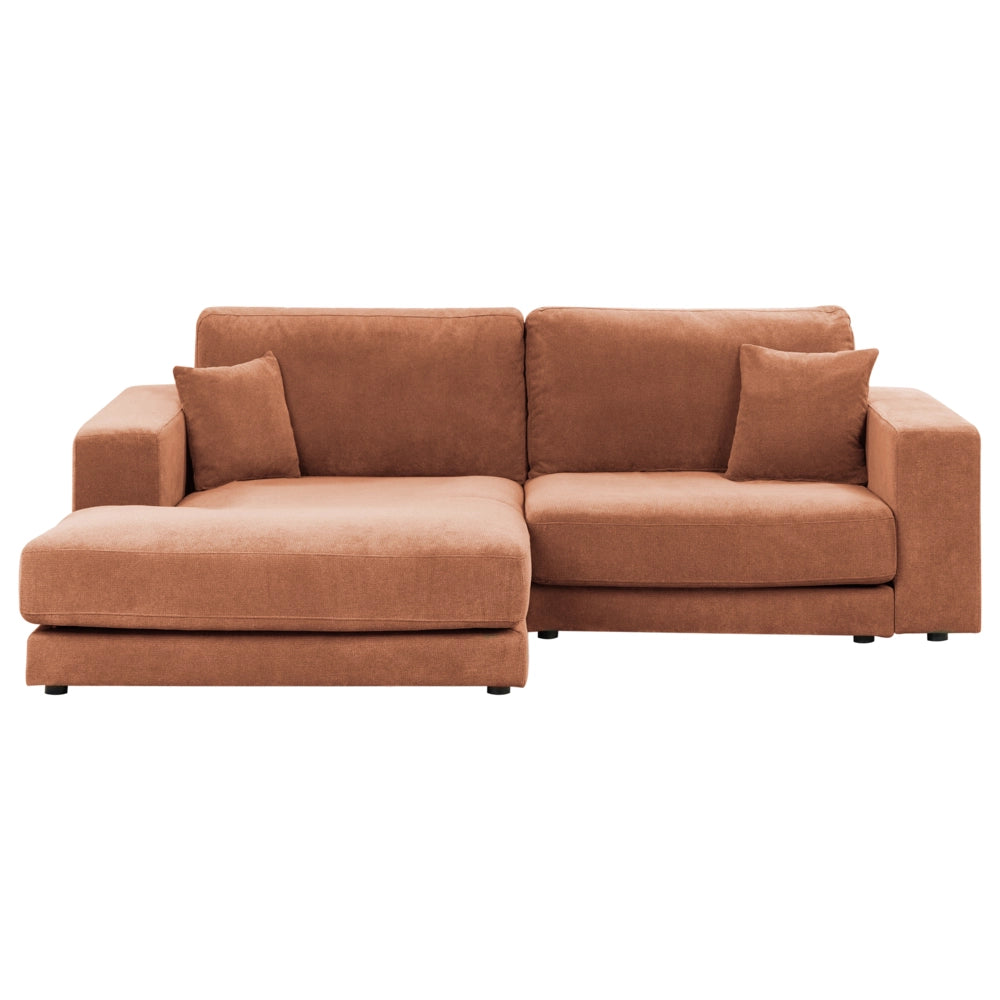 Divano angolare lato destro in Tessuto imbottito rosso chiaro con Cuscini 3 posti stile moderno minimalista