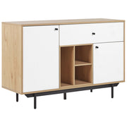 Credenza in legno chiaro con armadi in derivati del legno bianchi Scaffali per cassetti in stile retrò