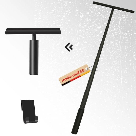 Wissatore estensibile per docce senza perforazione - con supporto - per porte doccia specchi finestre pavimenti parabrezza - pulizia vetro - nero