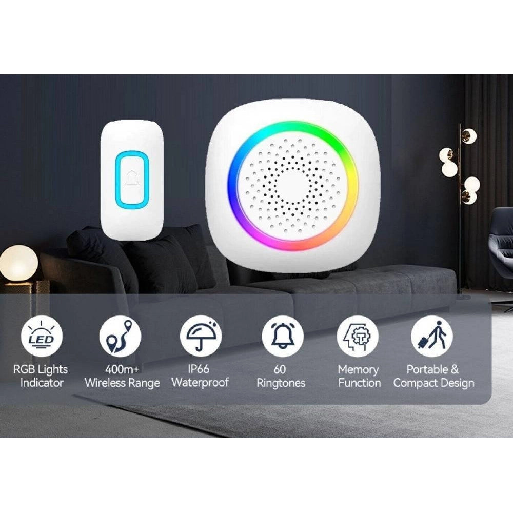 Trade Shop - Campanello Senza Fili Wireless Per Casa Ufficio Luce Rgb 60 Melodie Rl-3995 -