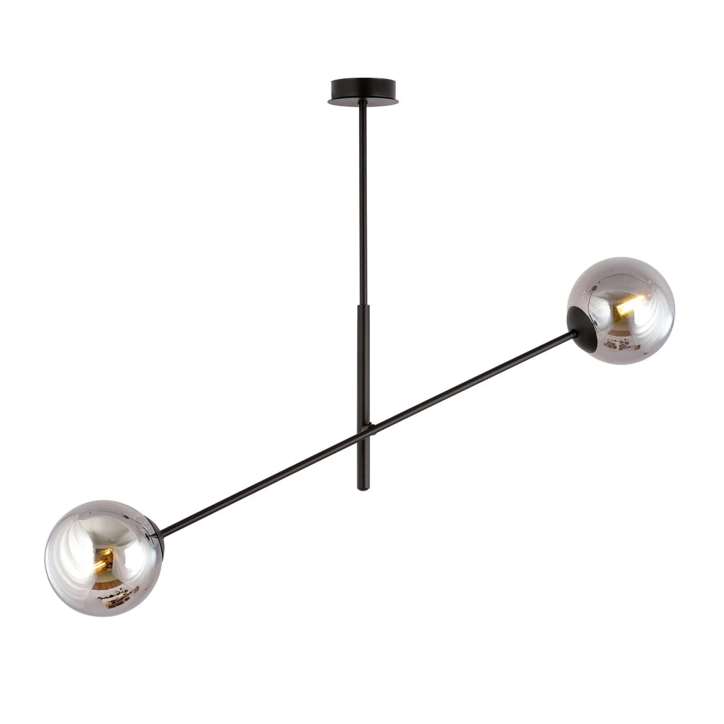 Lampadario 2 Luci Yama In Acciao Nero Con Bracci Regolabili E Vetro Fumè