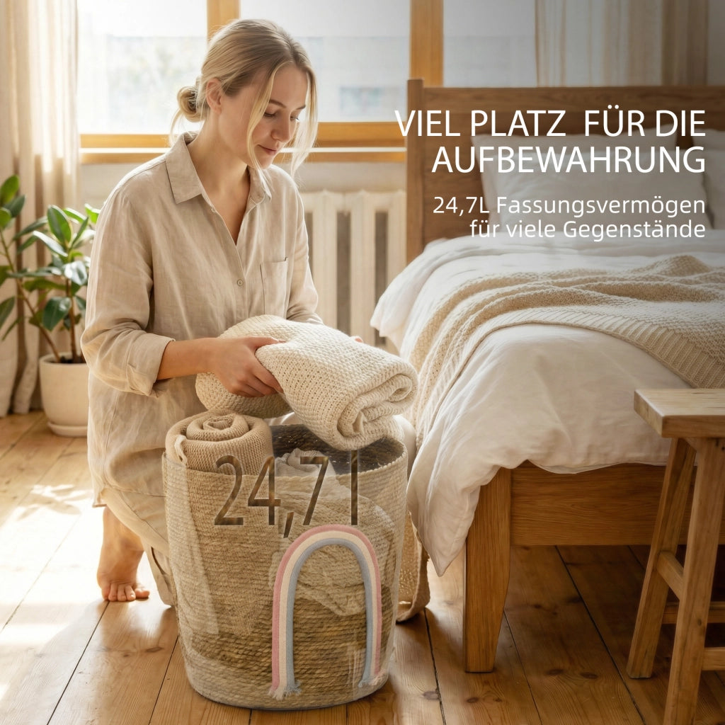 Cestino intrecciato grande per bagno e camera da letto ¨C zephmum ¨C 24.7 litri con decorazione arcobaleno