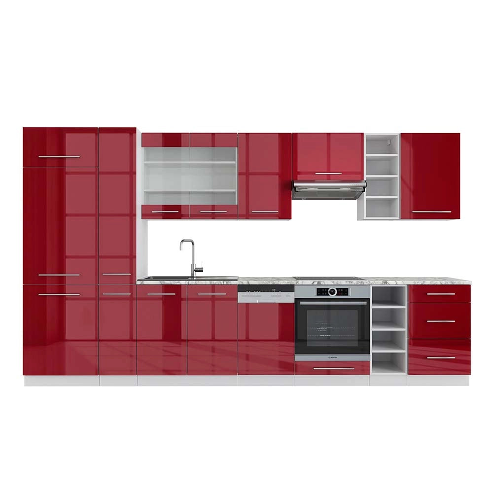 Cucina componibile Fame-Line Bordeaux lucido/Bianco 355 cm, PL Marmo Vicco
