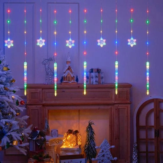 Decorazione di Natale luminosa, lampadine a fiocco di neve, cavi di illuminazione LED, tenda di illuminazione a fiocco di neve (colorata)