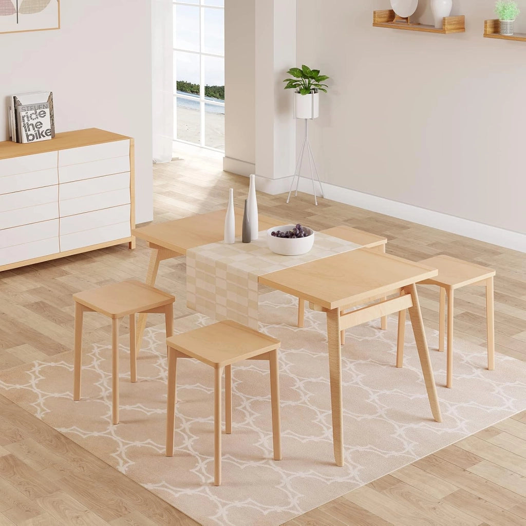 Sedie da Pranzo, Sedie in Legno Massiccio, Sgabelli Rettangolare, Sedie da Cucina, Legno Naturale, Portata Massima 120kg, 31x31x44,5cm, BH344ei-2