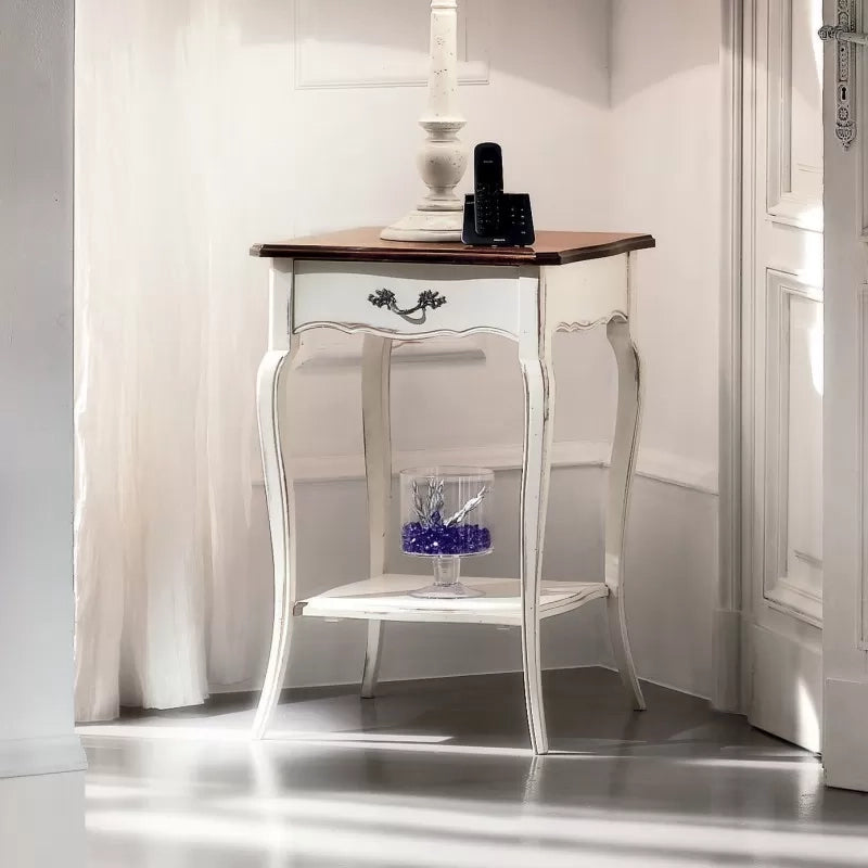 Consolle porta lampada 1 cassetto legno bianco shabby bicolore 52x52x78 - Mobili 2G