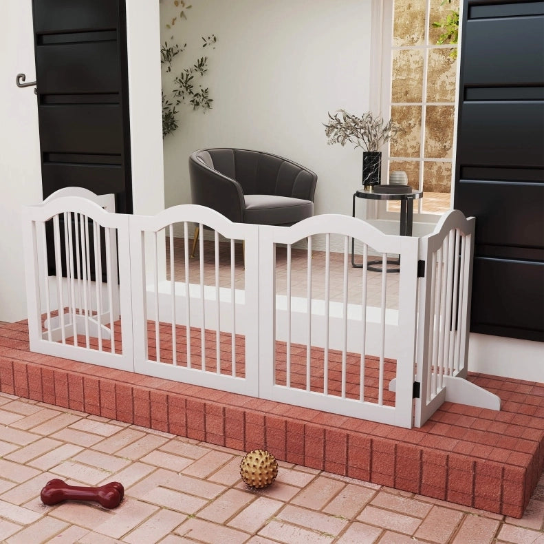 Cancelletto per cani pieghevole in legno e MDF bianco