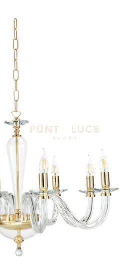LAMPADARIO RAVEL 12 LUCI ATTACCO E14 CRISTALLO E ORO D.82CM