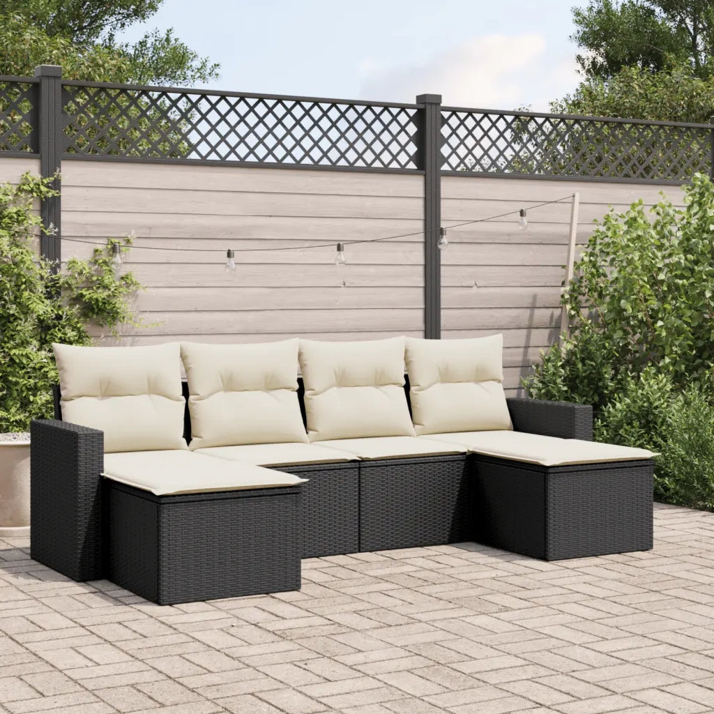Set Divano da Giardino 6 pz con Cuscini Nero in Polyrattan 3219306