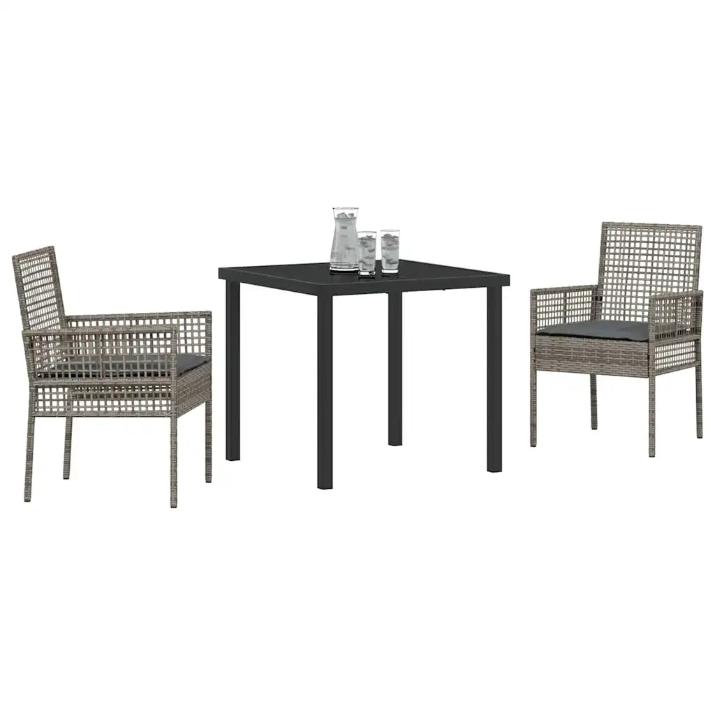 Set da Pranzo per Giardino con cuscino 3 pcs Grigio polyrattan
