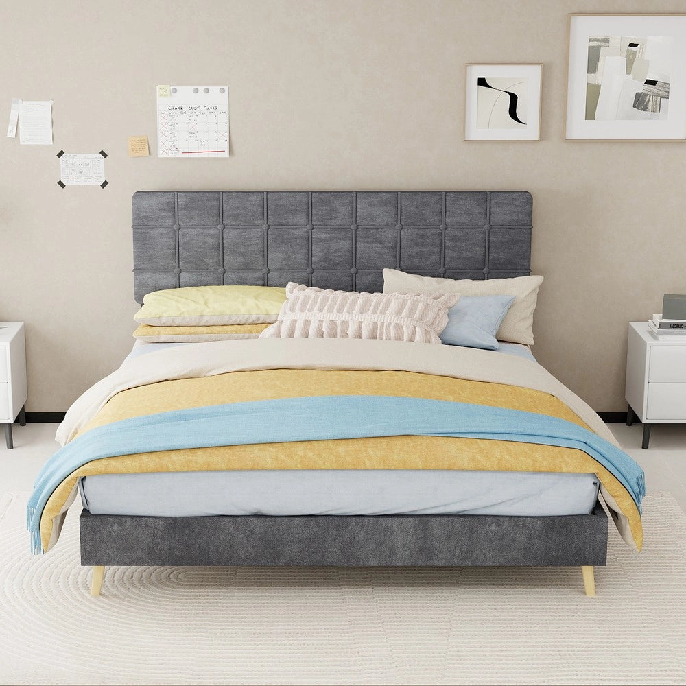 Letto Matrimoniale Imbottito con Materasso ¨C MINIMAL ¨C Tessuto Grigio Scuro 160x200