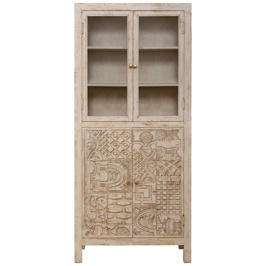 Vetrina in legno beige fatta a mano 80x40x180h cm