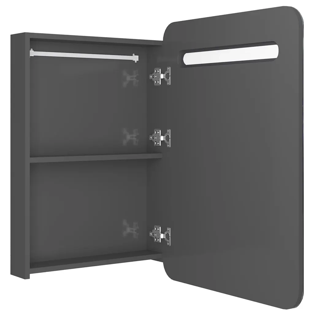 Armadietto Bagno | Armadio da bagno con Specchio e LED Grigio Lucido 60x11x80 cm