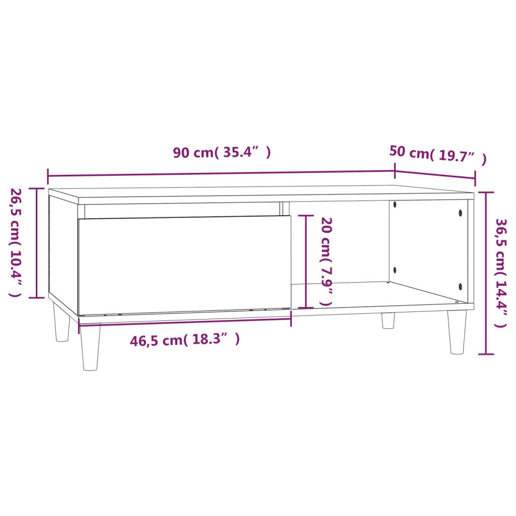 Tavolino da Salotto Rovere Fumo 90x50x36,5 cm Legno Multistrato cod mxl 27333