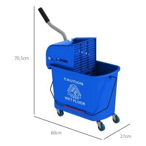 Carrello pulizia con secchio da 20 L, strizzatore e separatore acqua pulita/sporca, blu