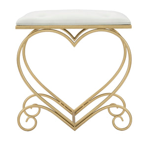 Sgabello Heart Crema 50x37,5x51,5 cm in Ferro e MDF e Spugna e Poliestere Oro e Rosa