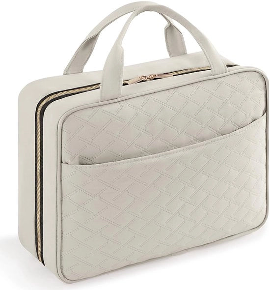 Toilette per viaggiatrice, grande toilette da viaggio, organizzatore di toilette appeso per donne, contenitore di trucco trasparente con chiodo da appendere, grande, grigio chiaro