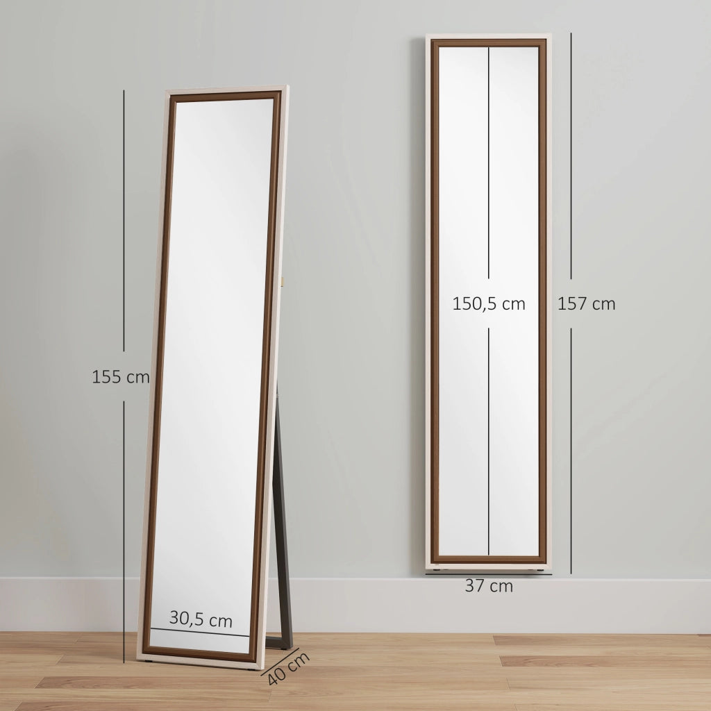 Specchio da Terra 157x37 cm ¨C Xylo ¨C Bianco e Marrone Inclinabile o da Parete