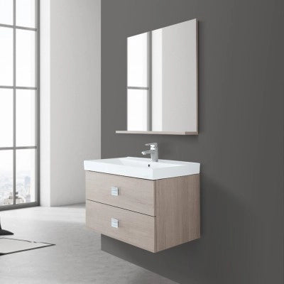 Mobile bagno sospeso 75x51 cm rovere chiaro con due cassetti completo di lavabo specchio e mensola Bravo