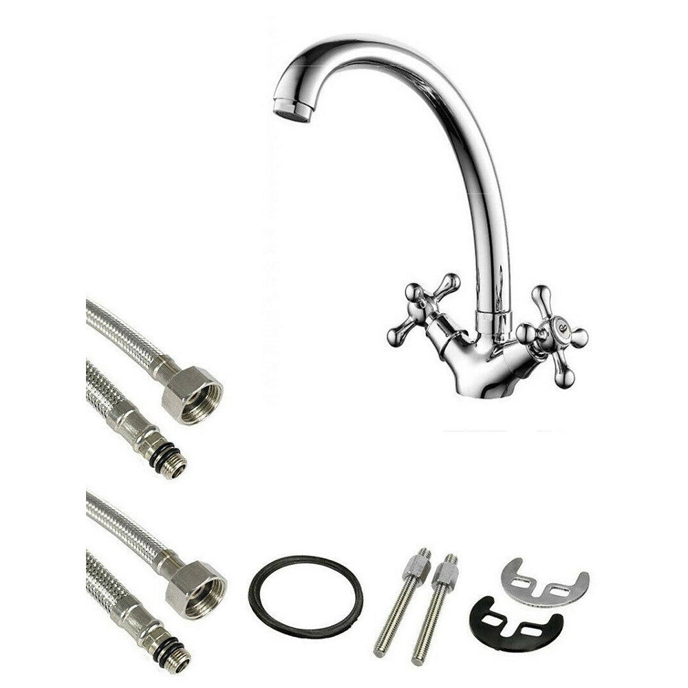 Trade Shop - Rubinetto Cucina Lavabo Monoforo Ottone Cromato Lucido Miscelatore Doppio Comando -