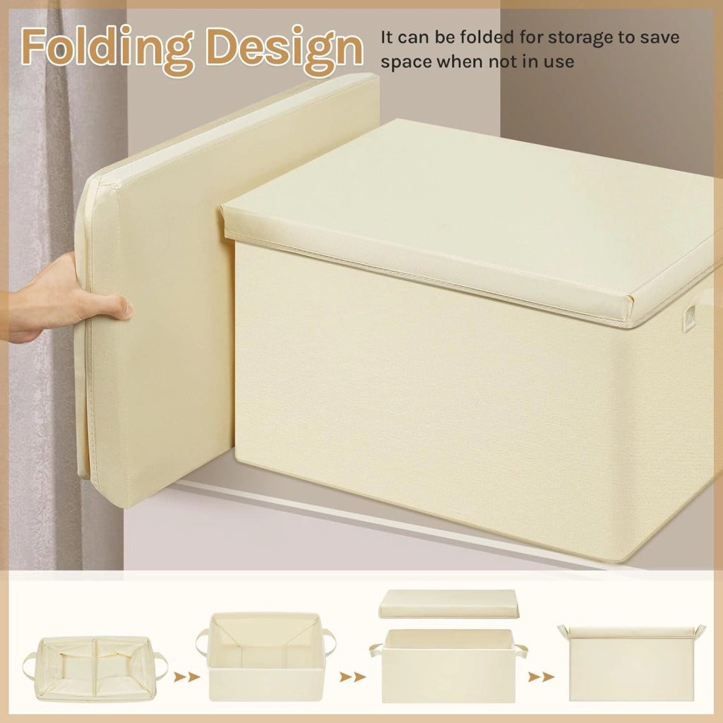 Scatole portaoggetti in Tessuto 10 Pezzi, Contenitori pieghevoli con Coperchio e Maniglie, per Vestiti da Armadio, Crema, 48x36x30cm