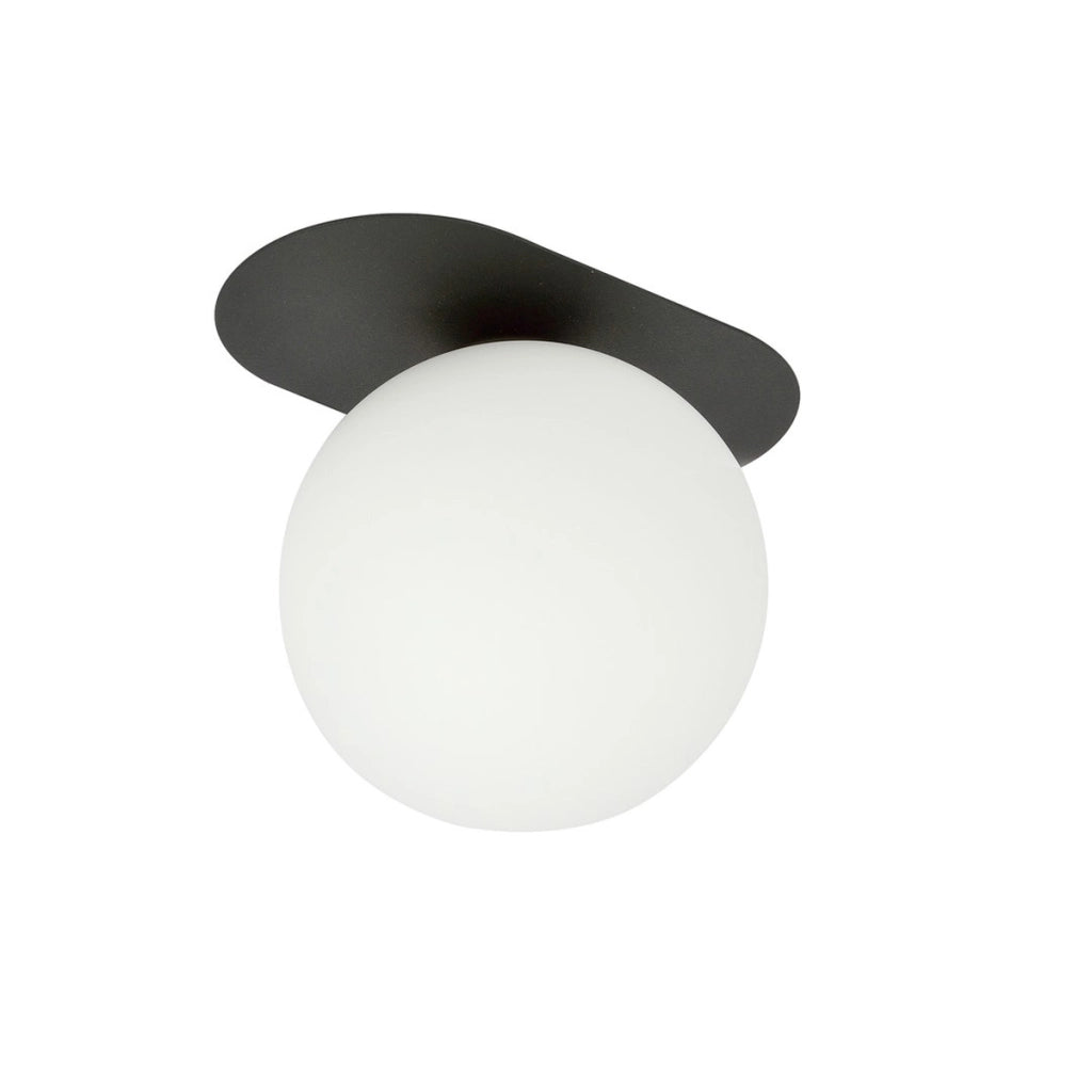 Lampada da soffitto Plaza nera con diffusore in vetro opalino