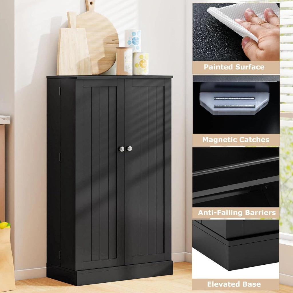 Armadietto Portaoggetti da Cucina, Credenza Aoggiorno a Doppia Porta con Ripiano Regolabile, Mobiletto Multioso con Dispositivo Antiribaltamento per Sala da Pranzo, 59x30,5x103cm (Nero)