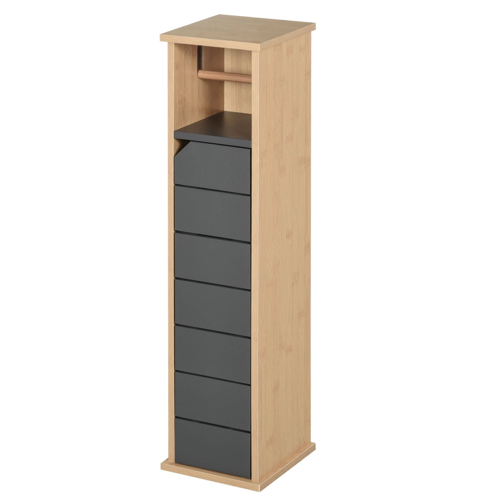 Mobile Bagno a Colonna con Porta Carta Igienica ¨C zephmum ¨C 18x18x75cm, Bamb¨´ e Grigio