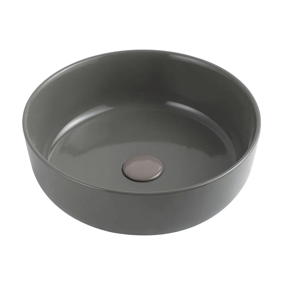 Lavabo da appoggio grigio cemento tondo 33 cm in ceramica  Zelos
