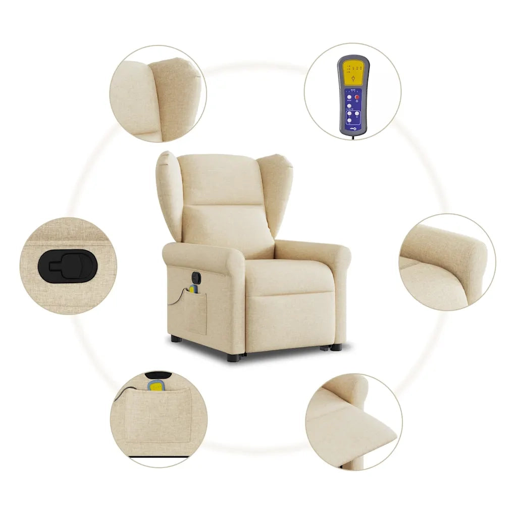 Poltrona Alzapersona Massaggiante Reclinabile Crema in Tessuto 3303392
