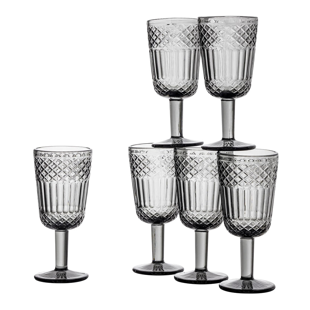 Set 6 calici vino 270 ml Agadir vetro sfaccettato fumé