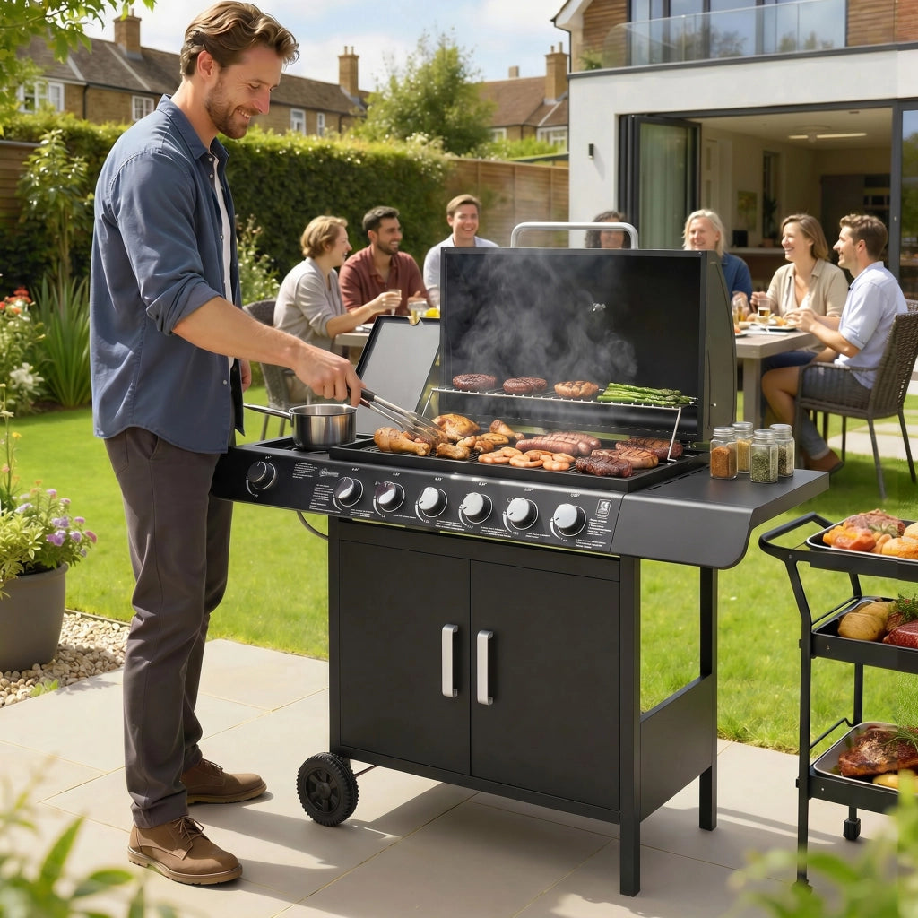 Barbecue a Gas con Coperchio ¨C zephmum ¨C Grigio, Acciaio, 135x50x100cm
