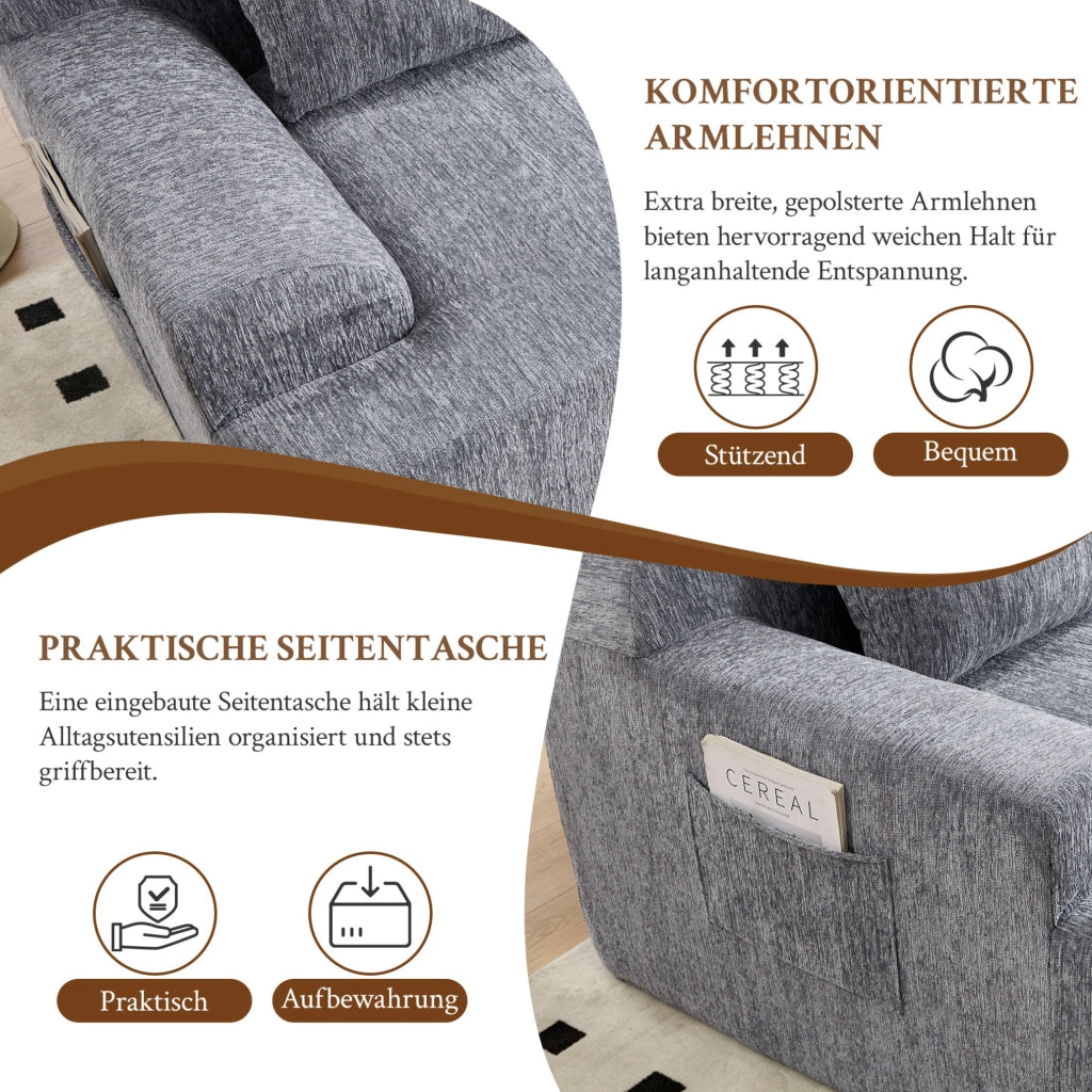Divano convertibile in tessuto con cuscini, grigio, 68 x 45,5 x 68 cm
