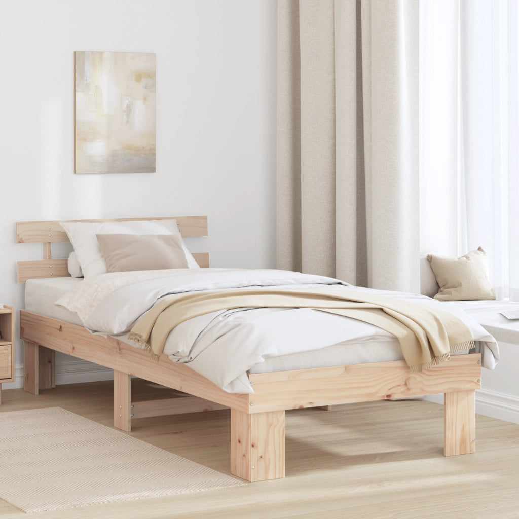 Struttura Letto con Testiera 90x190 cm in Legno Massello di Pino