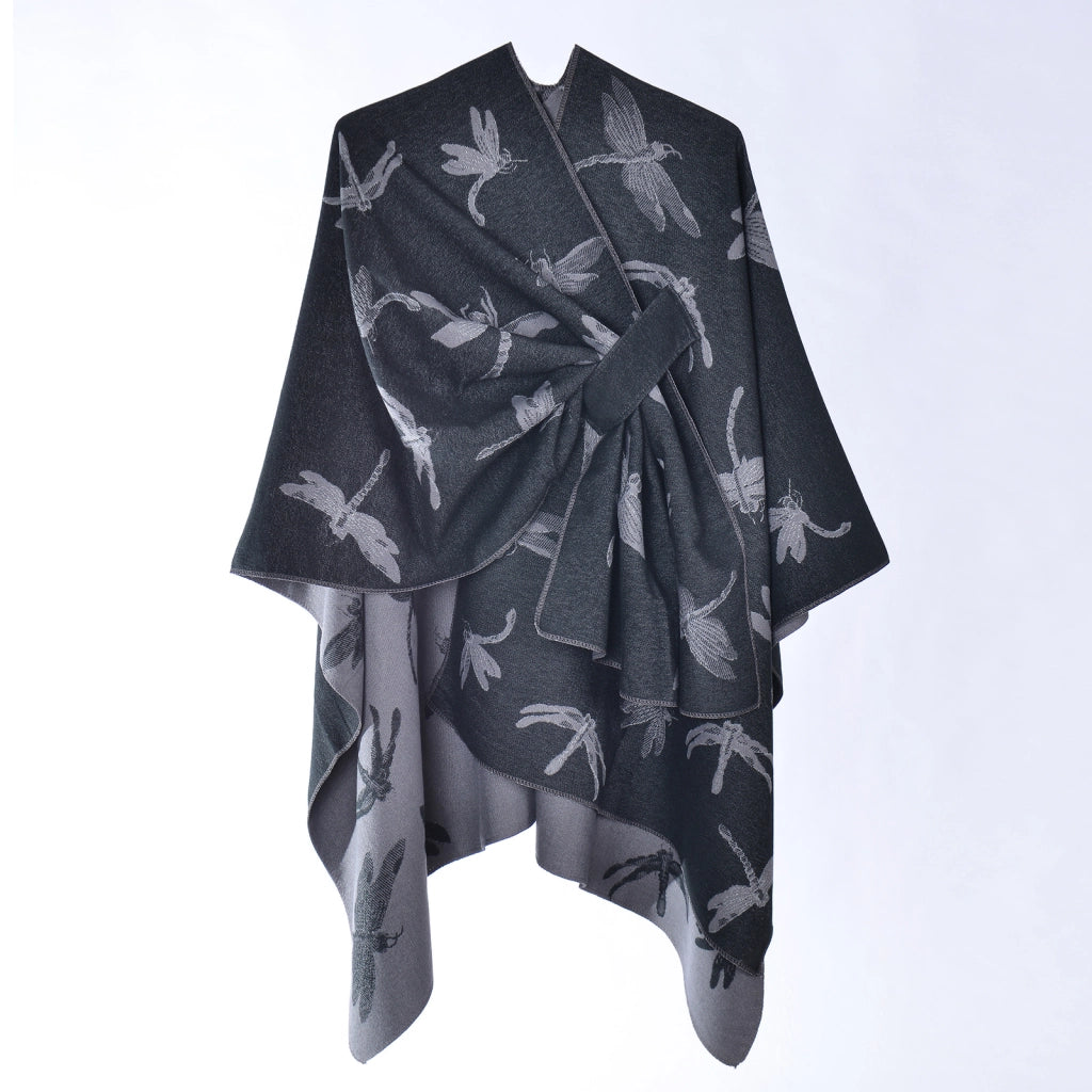 Nuovo scialle jacquard versatile con motivo a libellula per donna, stile etnico autunnale, morbido e caldo.