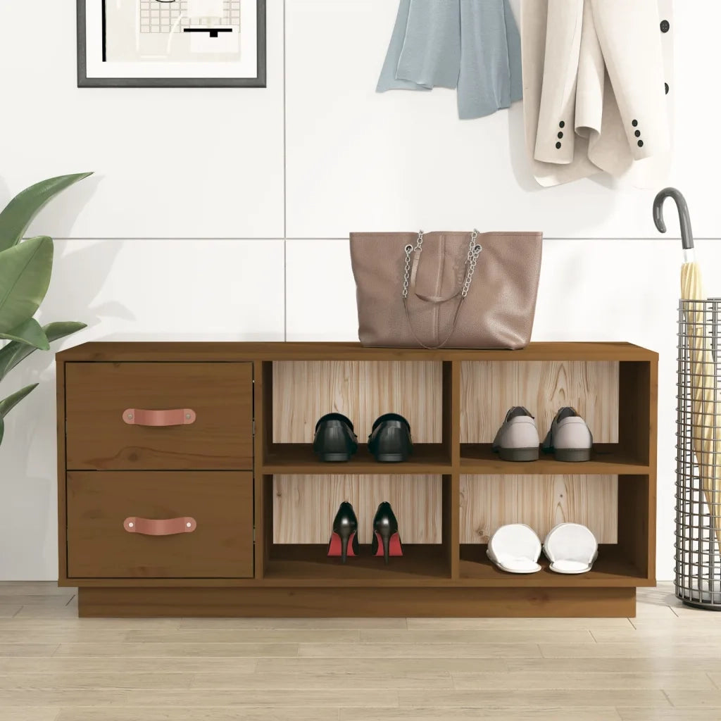 Scarpiera Ambrata 100x34x45 cm in Legno Massello di Pino 820180