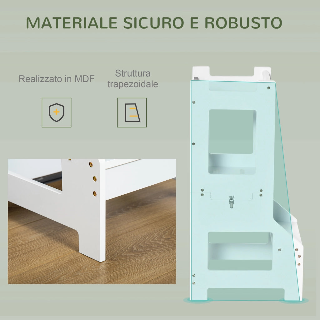 Scala Montessori 2 in 1 con Sgabello e Lavagna ¨C Xylo ¨C MDF Bianco per Bambini 3-6 Anni