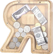 Cassa di Risparmio per Bambini - Cassa di Risparmio in Legno con Lettere Cassa di Risparmio in Legno per Monete per Famiglia Natale Festa di Compleanno Regalo