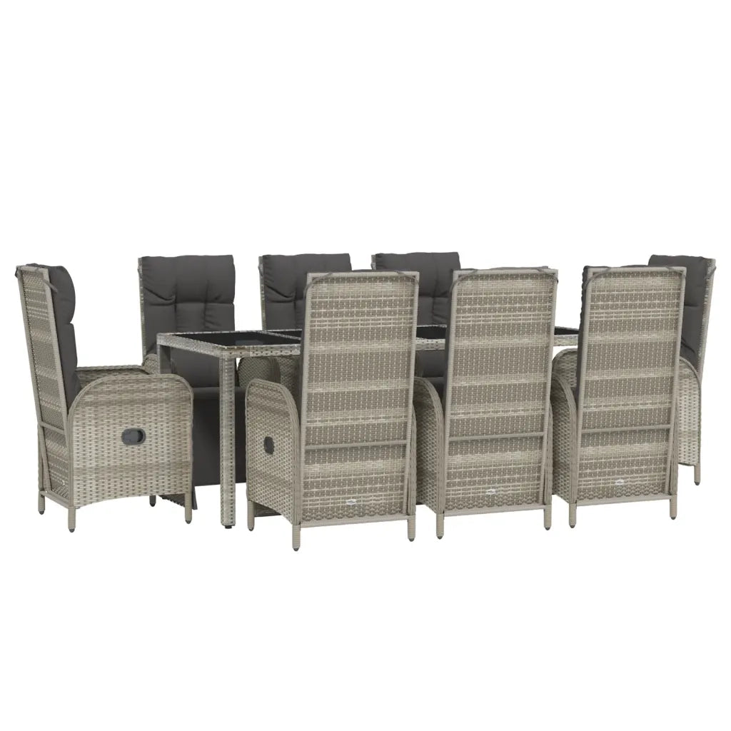 Set da Pranzo da Giardino 9 pz con Cuscini in Polyrattan Grigio 3185034