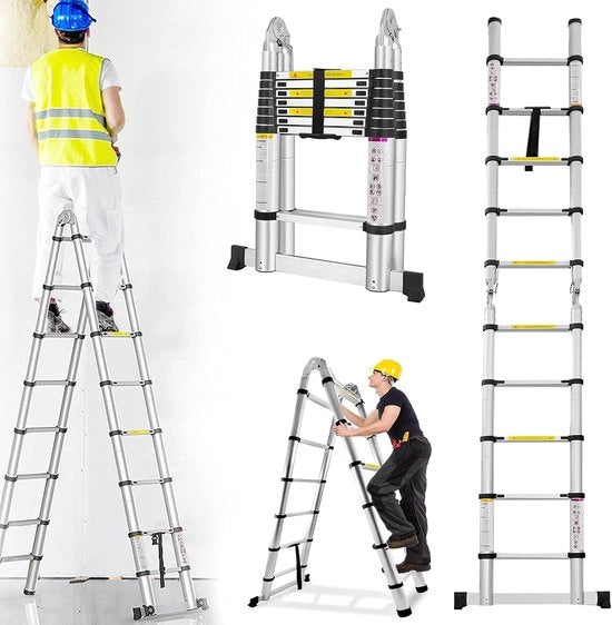 Scala Telescopica - Scala Telescopica a Volo - Altezza di Lavoro - Alluminio - Adatto per Uso Privato e Professionale - Scala Telescopica a Volo - Massimo Carico 150 kg