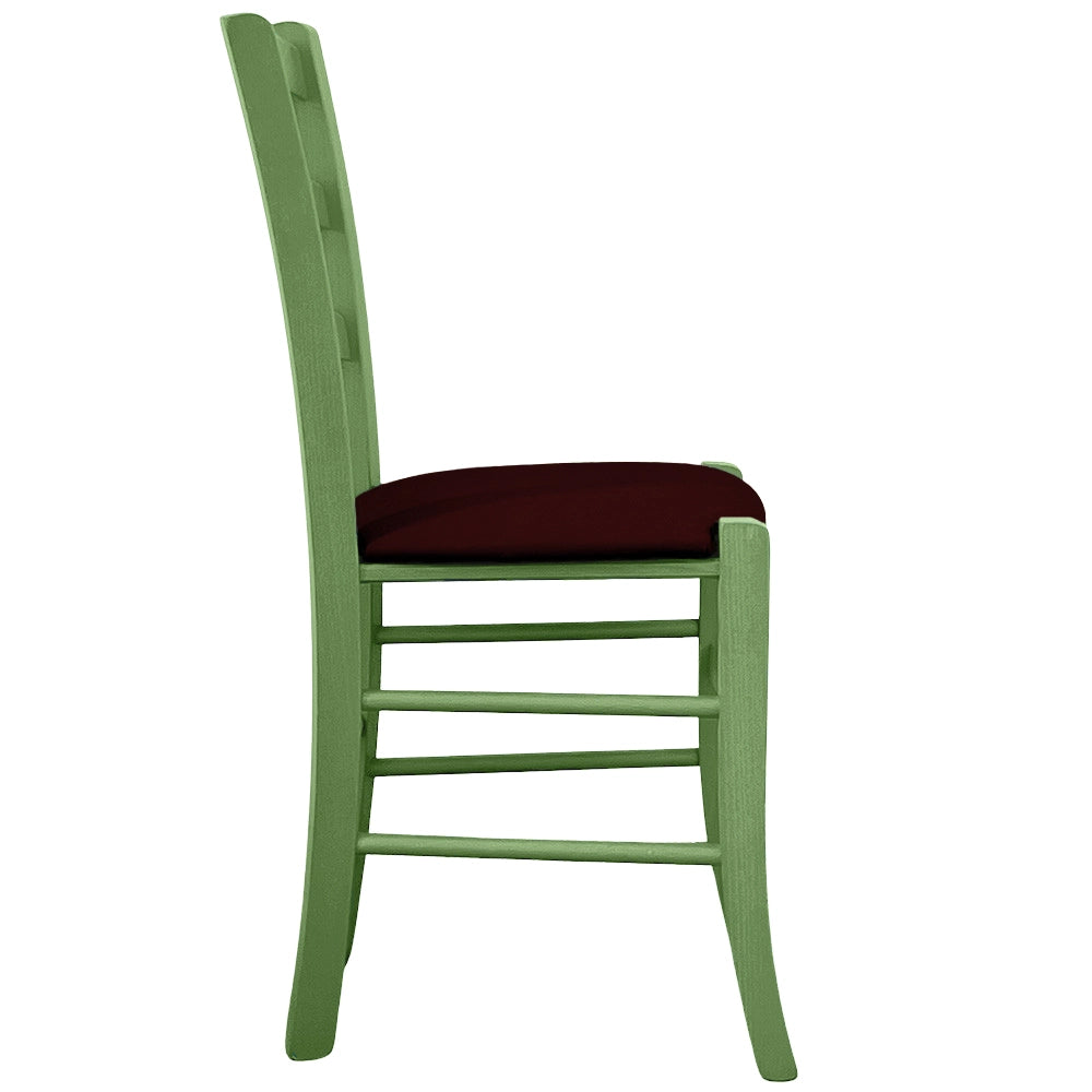 Sedie da sala da pranzo in legno Venezia verde con seduta in similpelle marrone