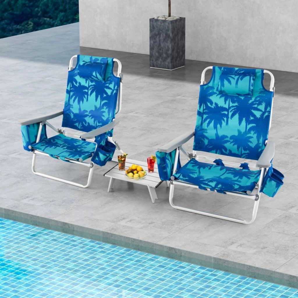 Set di sedie da spiaggia e tavolino, Sedie da esterno reclinabili con tavolino da campeggio a scomparsa Blu navy-Tavoli e sedie da campeggio