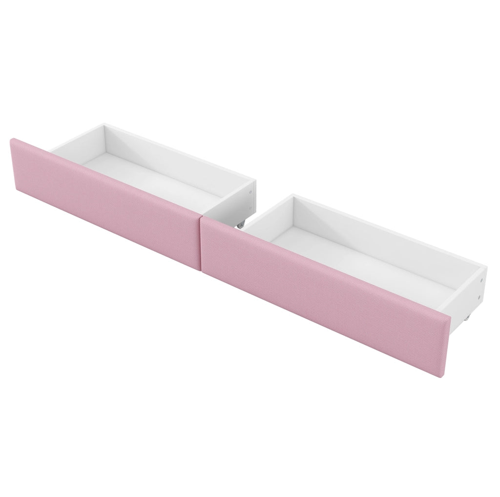 Daybed imbottito 90x200 cm rosa con LED; USB; scrivania integrata e 2 cassetti