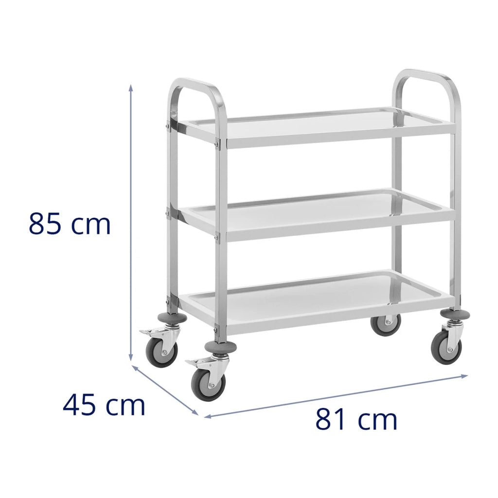 Carrello di servizio professionale in acciaio inox con 3 ripiani 69 x 34 x 3 cm 81 kg 14_0005049