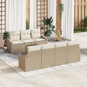 Set da pranzo da giardino 8 pezzi con cuscini beige in rattan