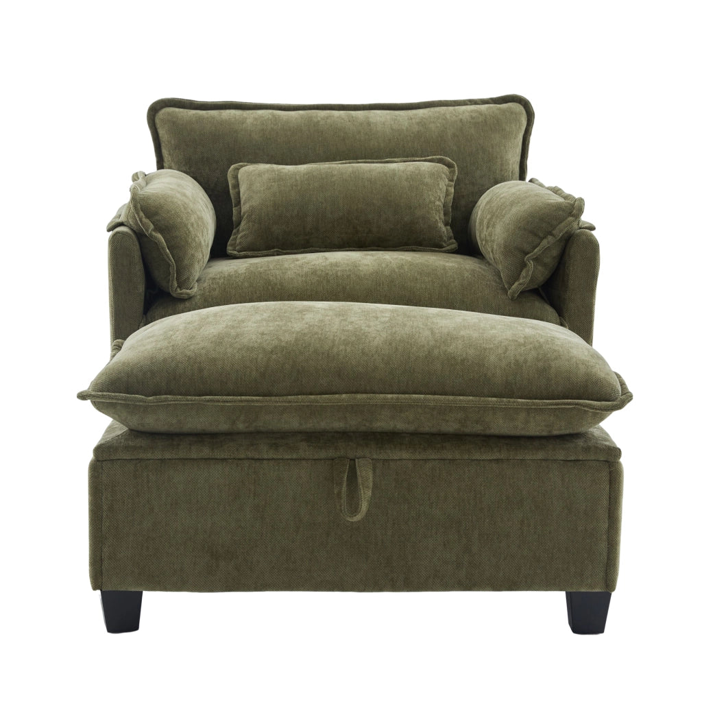 Poltrona oversize con poggiapiedi e pouf - Zephmum- Velluto, tasche laterali, cuscini