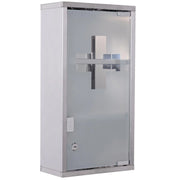ARMADIETTO PORTA MEDICINALI IN VETRO IN ACCIAIO PORTA E 2 CHIAVI PRONTO SOCCORSO CASSETTA MEDICINE 48X25CM
