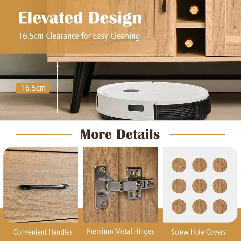 Credenza da Cucina con Porta Vino per 6 Bottiglie, 90 x 40 x 79 cm, Mobile da Bar con 2 Ante e 1 Cassetto, Ripiani Regolabili, per Sala da Pranzo e Soggiorno (Naturale)