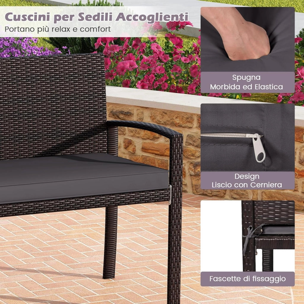 Panchina da Esterno in Rattan PE 110 x 56 x 84 cm, Panchina da Giardino con Morbido Cuscino, Schienale e Braccioli, Poltrona per Veranda, Balcone e Ingresso (Grigio)
