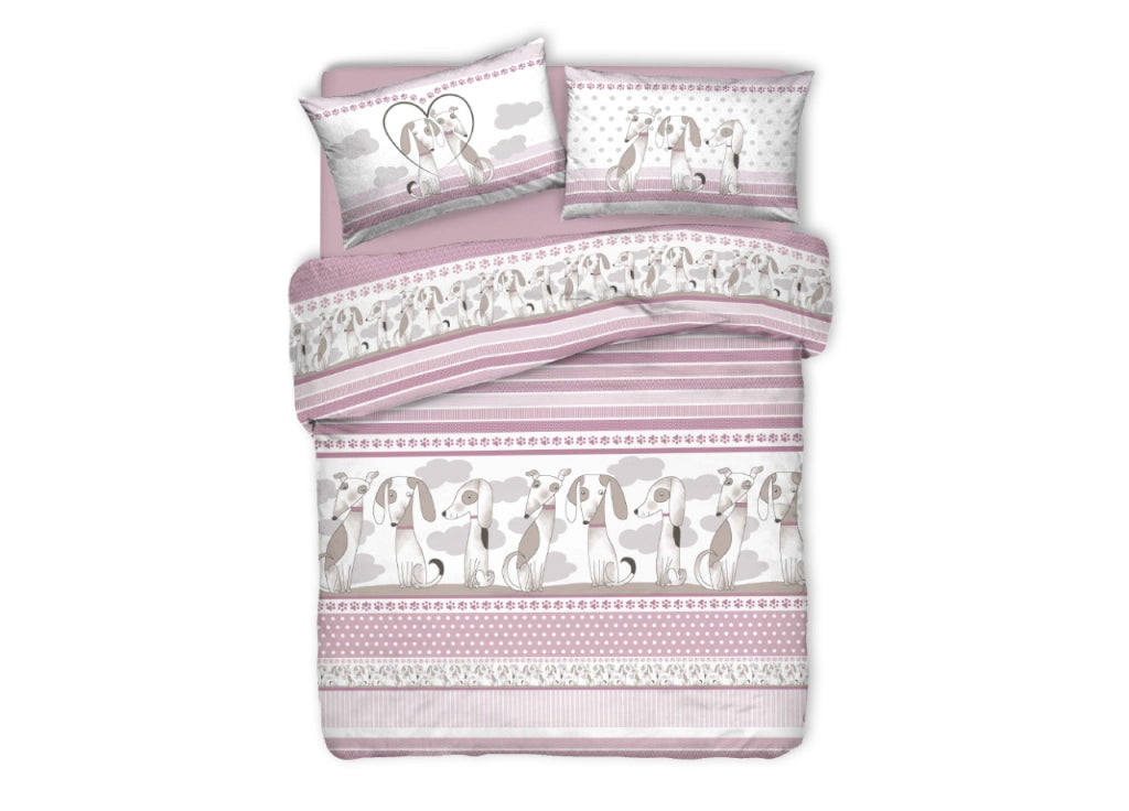 Copripiumino Sacco Piumone Pensieri Delicati Cotone Disegno Bau Bau - Matrimoniale - Rosa